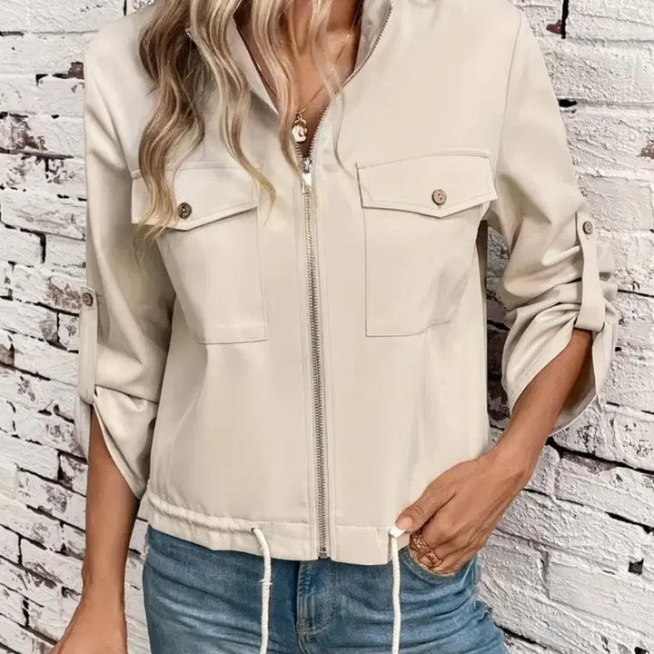 [BUNJANG] Simple Ivory Stand Collar Jacket - Size M / 심플 아이보리 칼라 자켓 .새상품