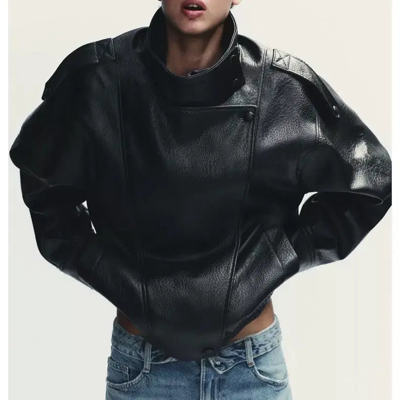 [BUNJANG] Zara Faux Leather Jacket Black Size S / 자라 생로랑 페이크 레더자켓 S사이즈,블랙