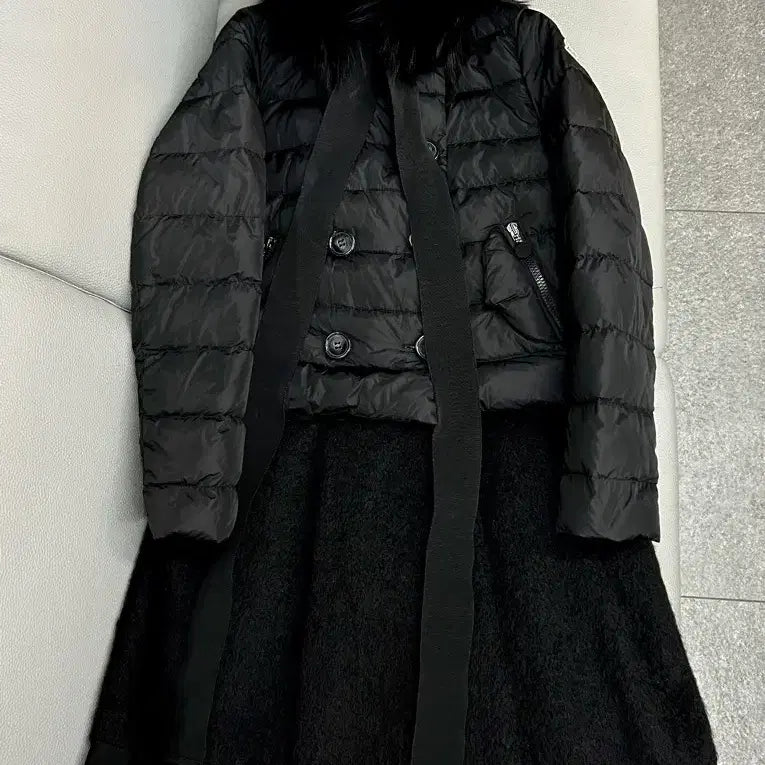 [BUNJANG] Moncler Double Detachable Black Mohair Down Padded Coat (Size 0) / 몽 클 레 르 몽 클 레 어 이중분리형 블랙 모헤어 다운패딩(0)