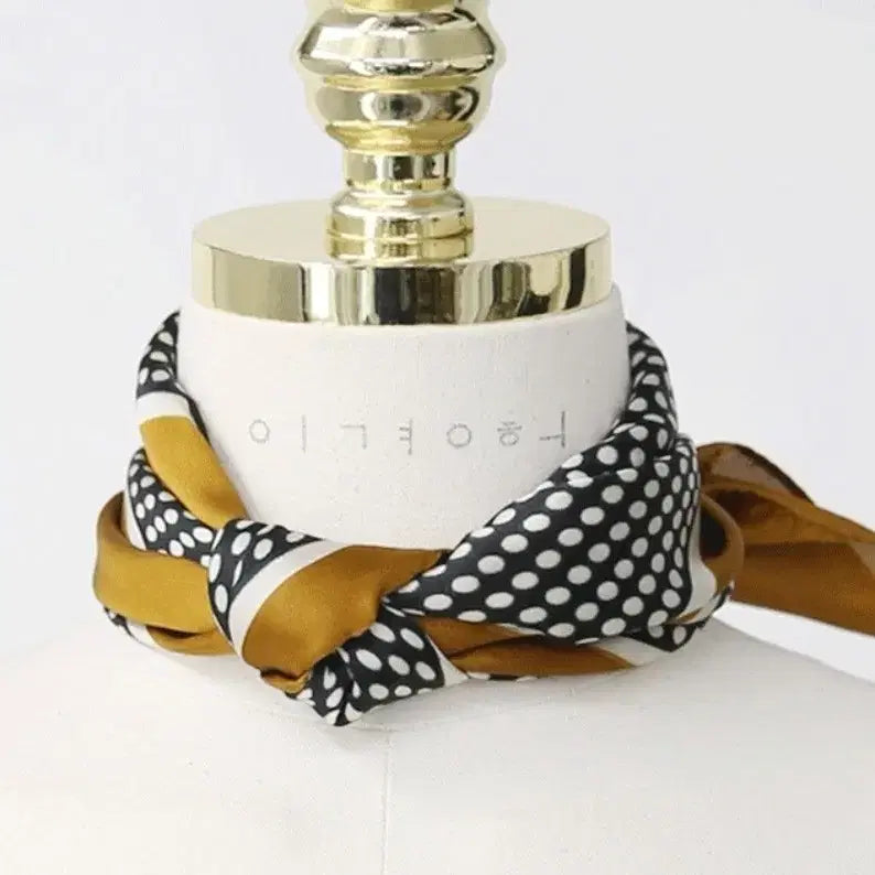 [BUNJANG] Mustard Dot Pattern Scarf / 도트 패턴 스카프(새상품)