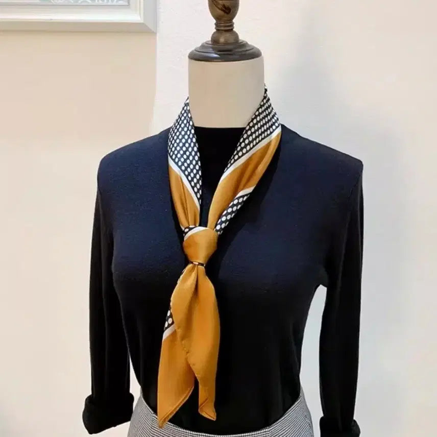 [BUNJANG] Mustard Dot Pattern Scarf / 도트 패턴 스카프(새상품)