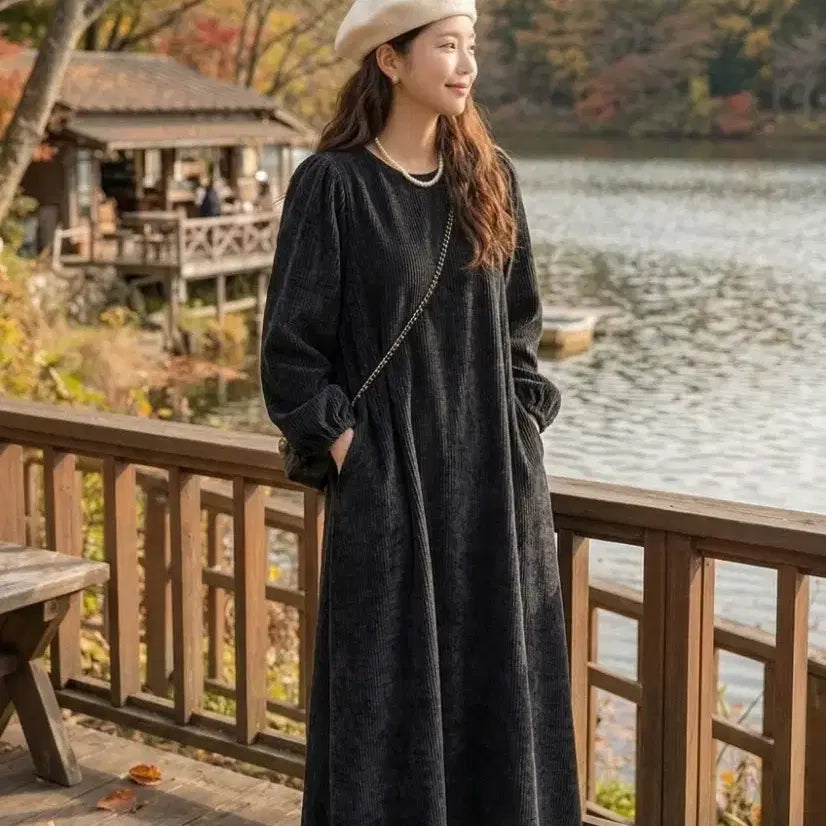 [BUNJANG] Wrinkle Velvet Maxi Long Dress / 세제품] 링클벨로아주름 맥시롱원피스 