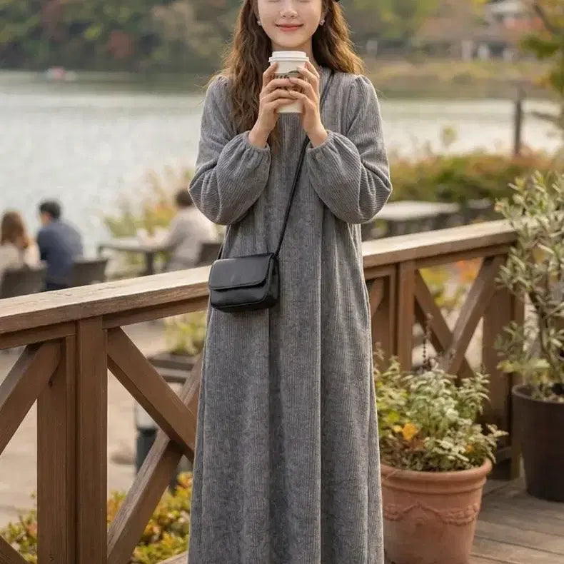 [BUNJANG] Wrinkle Velvet Maxi Long Dress / 세제품] 링클벨로아주름 맥시롱원피스 