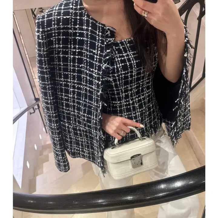 [BUNJANG] The Row Fringe Tweed Jacket (Navy, Size S) / 더로앙 프린지 트위드 자켓 s 네이비