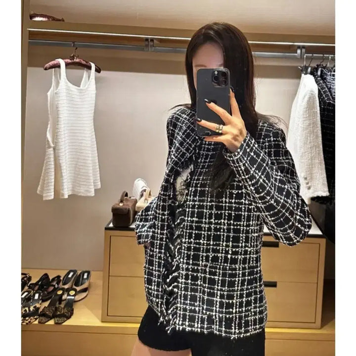 [BUNJANG] The Row Fringe Tweed Jacket (Navy, Size S) / 더로앙 프린지 트위드 자켓 s 네이비