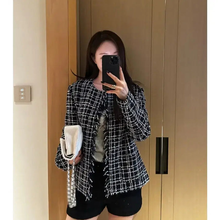 [BUNJANG] The Row Fringe Tweed Jacket (Navy, Size S) / 더로앙 프린지 트위드 자켓 s 네이비