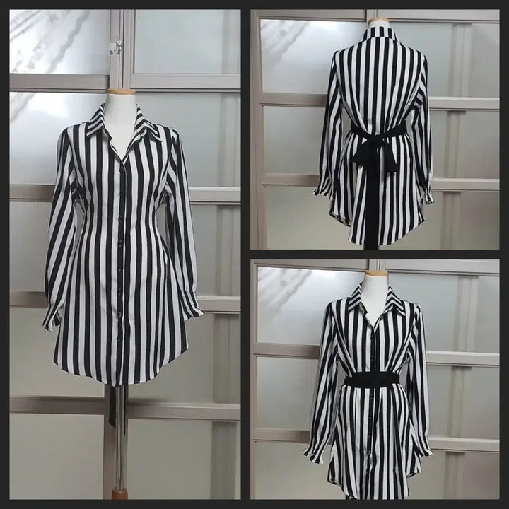 [BUNJANG] Striped Long Shirt - Black/White / 스트라이프 롱 셔츠 블랙/화이트 //새상품