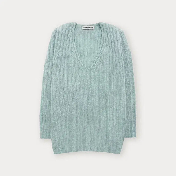 [BUNJANG] Somewhere But Better Veggie V-Neck Knit Light Blue / [새상품]썸웨어버터 Veggie V-Neck Knit Light blue