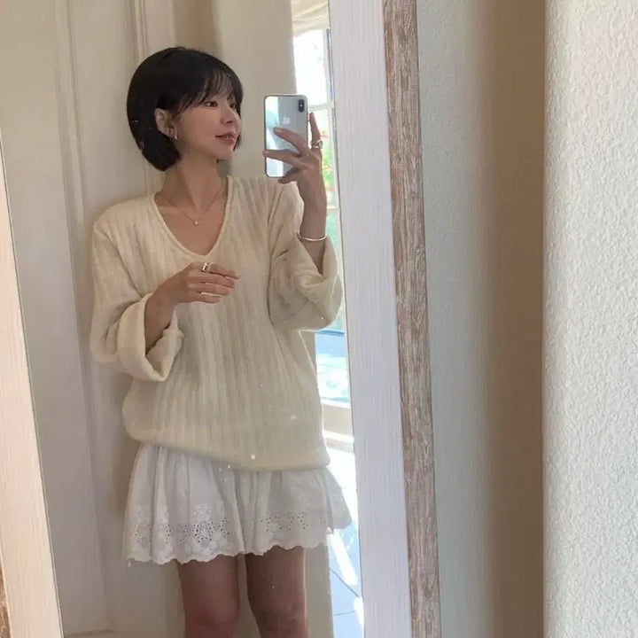 [BUNJANG] Somewhere But Better Veggie V-Neck Knit Light Blue / [새상품]썸웨어버터 Veggie V-Neck Knit Light blue