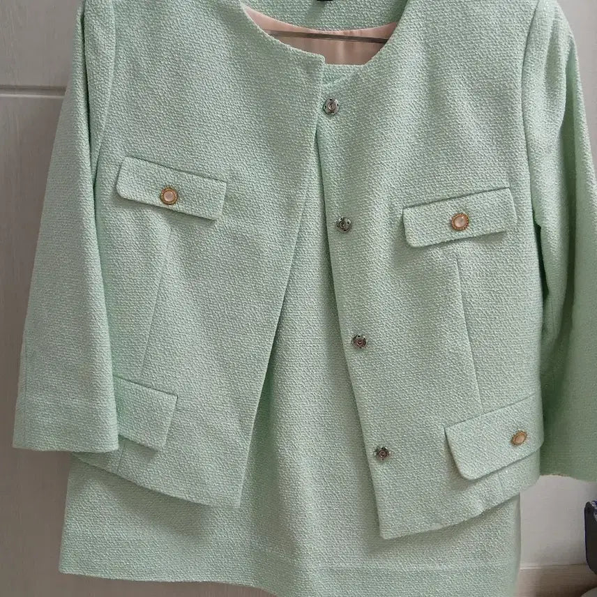 [SOLD OUT] 블랑쇼 민트 트위드 자켓 스커트 셋업 s