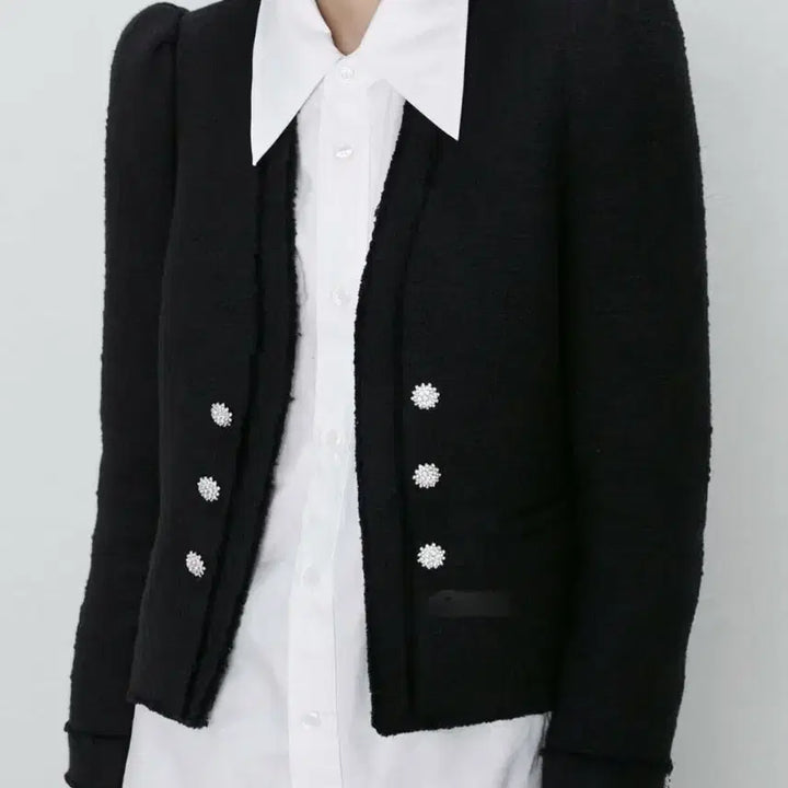 [BUNJANG] ZARA Jewel Button Black Tweed Jacket / 자라 보석단추 블랙자켓 44~55