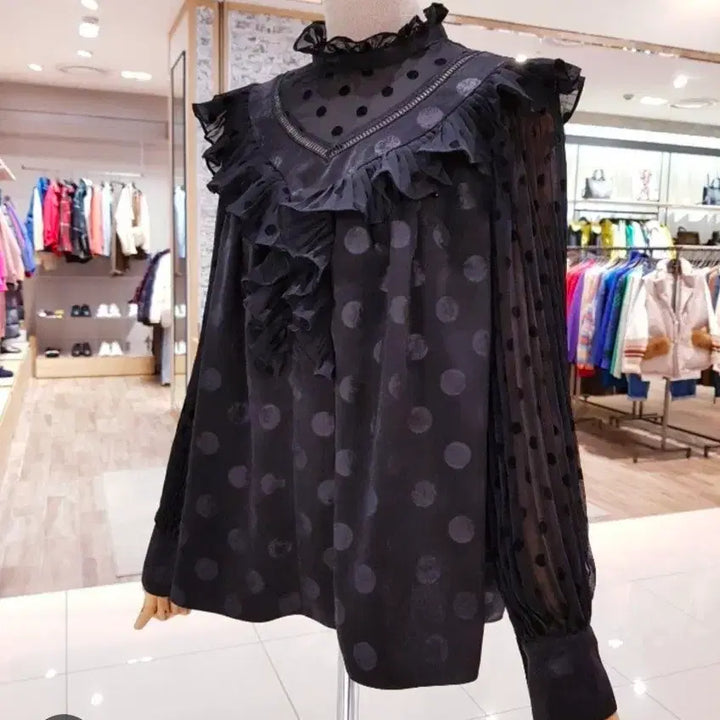 [BUNJANG] EGOIST Black Dot Frill Blouse / EGOIST 에고이스트 블랙 도트 프릴 블라우스 66