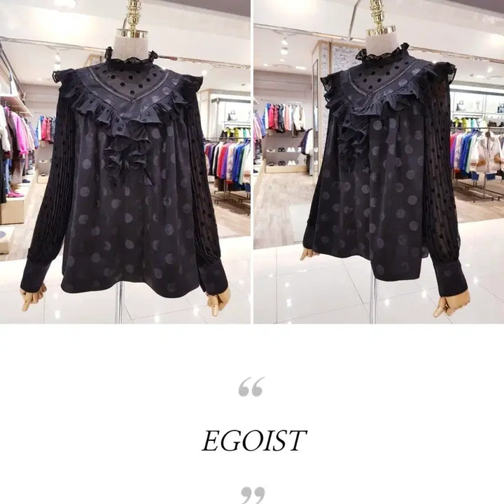 [BUNJANG] EGOIST Black Dot Frill Blouse / EGOIST 에고이스트 블랙 도트 프릴 블라우스 66