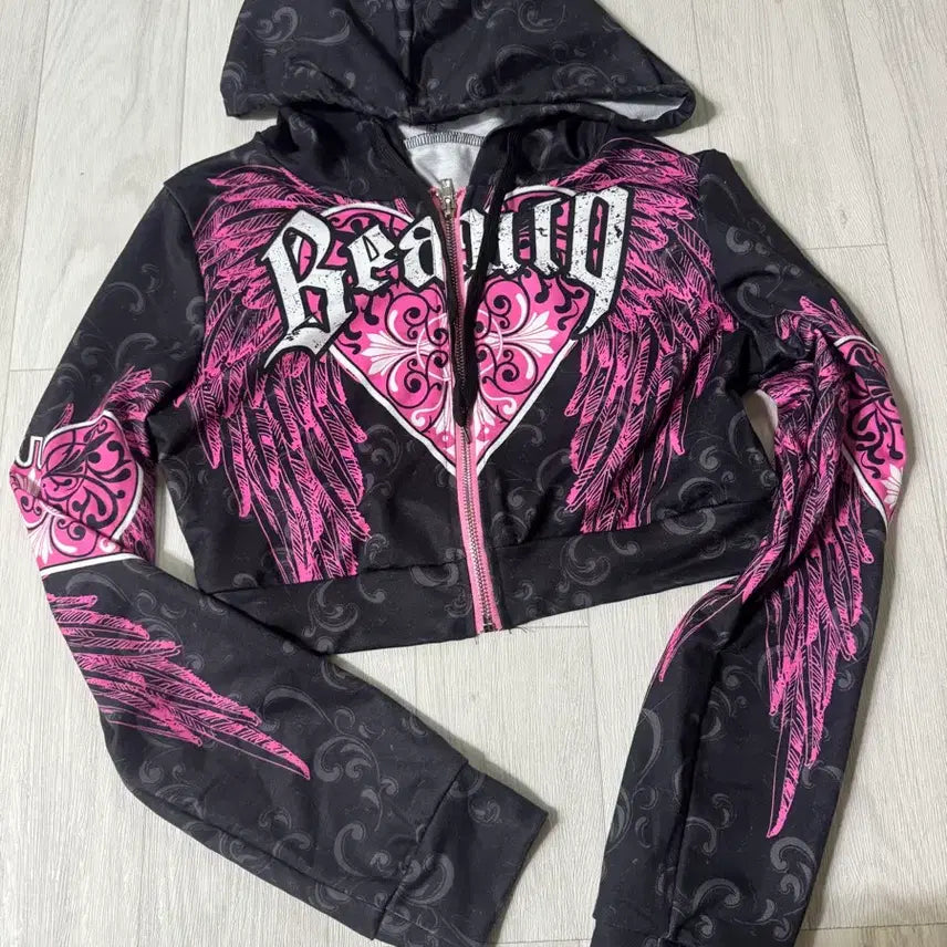 [BUNJANG] Y2K Vintage Punk Crop Hooded Zip-Up / Y2K 빈티지 펑크 크롭 후드 집업
