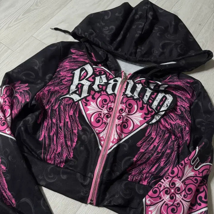[BUNJANG] Y2K Vintage Punk Crop Hooded Zip-Up / Y2K 빈티지 펑크 크롭 후드 집업