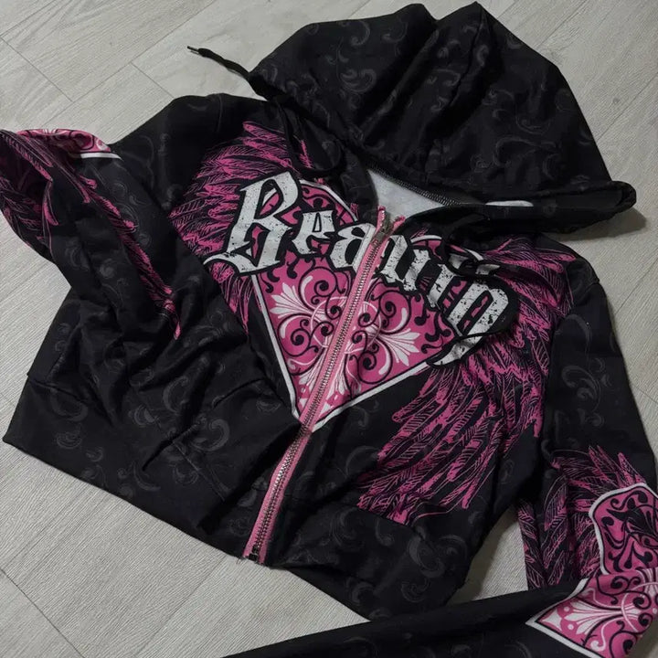 [BUNJANG] Y2K Vintage Punk Crop Hooded Zip-Up / Y2K 빈티지 펑크 크롭 후드 집업