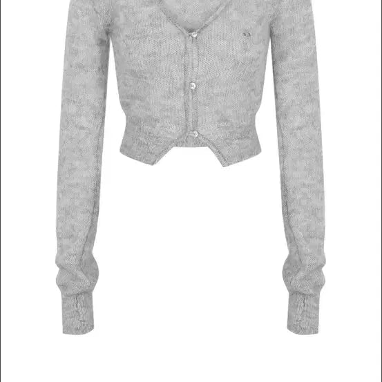 [BUNJANG] Pale Jade Hairy Button Point Knit Cardigan / [페일제이드] Hairy Button Point Knit Cardi