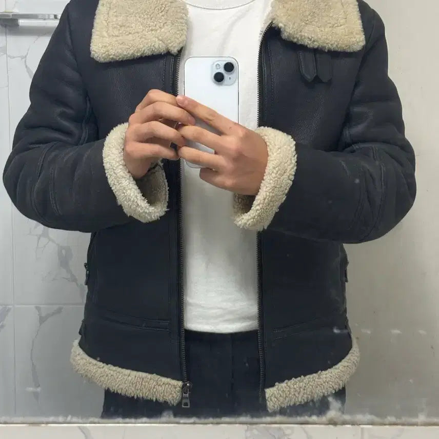[BUNJANG] Vintage Black Real Shearling Mouton Jacket / 무스탕 블랙 리얼양털