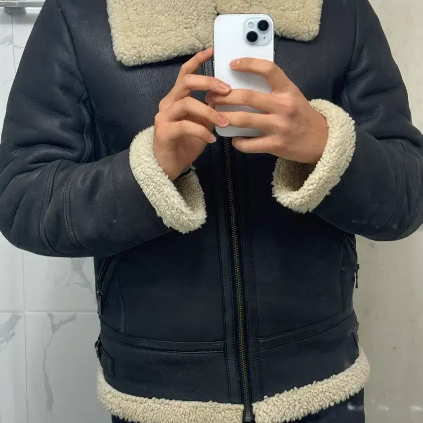 [BUNJANG] Vintage Black Real Shearling Mouton Jacket / 무스탕 블랙 리얼양털