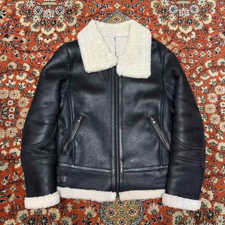 [BUNJANG] Vintage Black Real Shearling Mouton Jacket / 무스탕 블랙 리얼양털