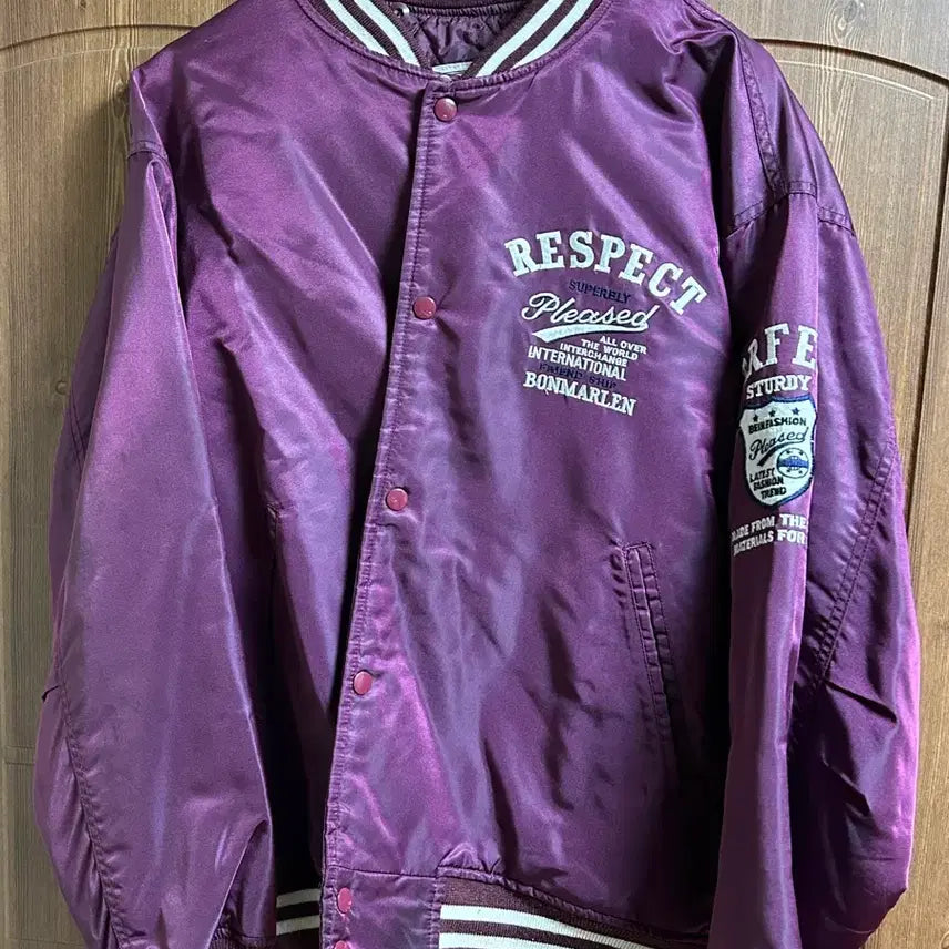 [BUNJANG] Bonmarlen Respect Friendship Nylon Varsity Jacket / 본마를렌 리스펙트 프렌드쉽 나일론 바시티 자켓
