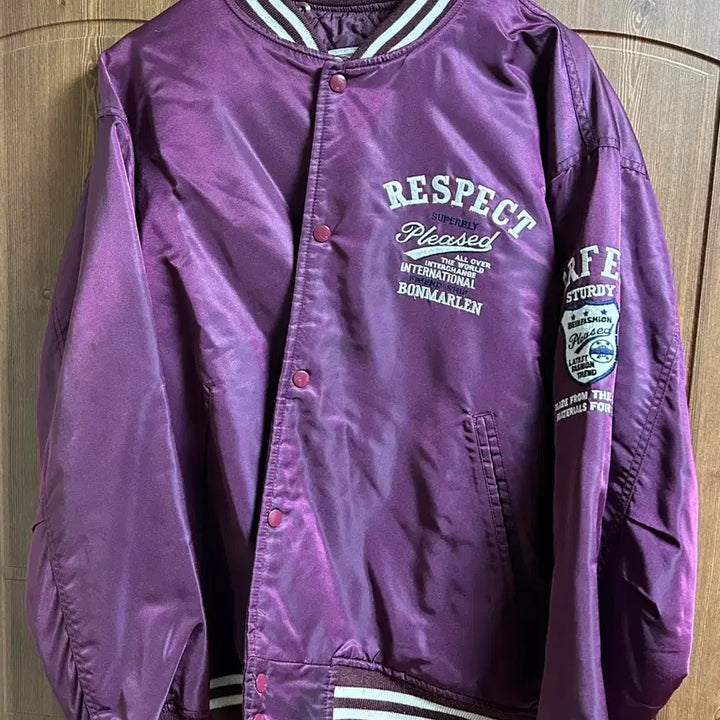 [BUNJANG] Bonmarlen Respect Friendship Nylon Varsity Jacket / 본마를렌 리스펙트 프렌드쉽 나일론 바시티 자켓