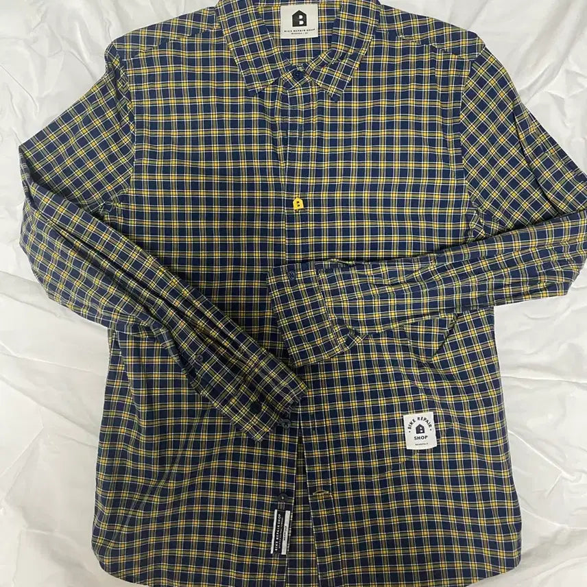 [BUNJANG] Beanpole Navy/Yellow Check Shirt / 빈폴 네이비/옐로우 체크 셔츠