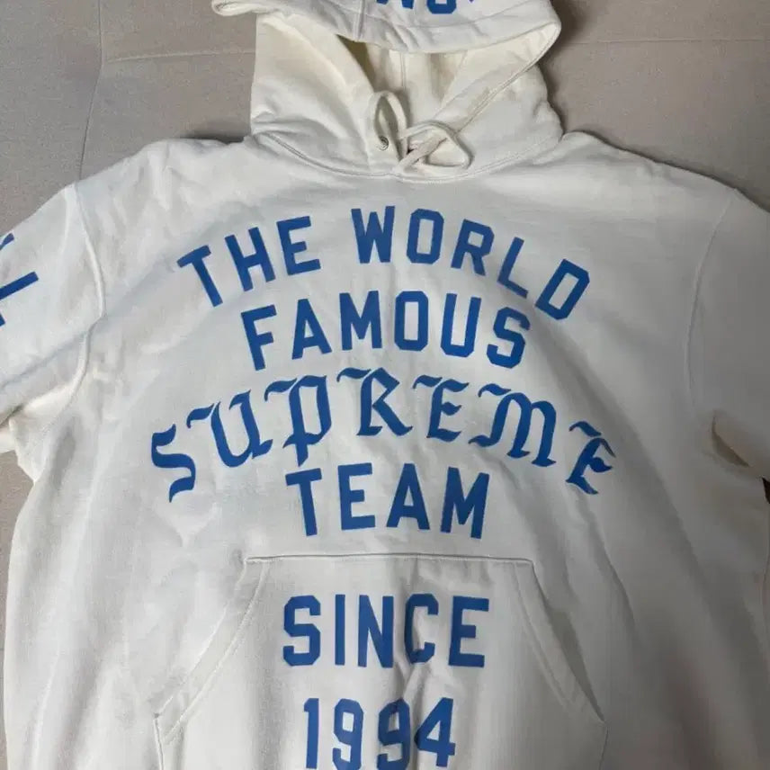 [BUNJANG] Supreme Team Flocked Hooded Sweatshirt White M / Supreme Team Flocked Hooded Sweatshirt