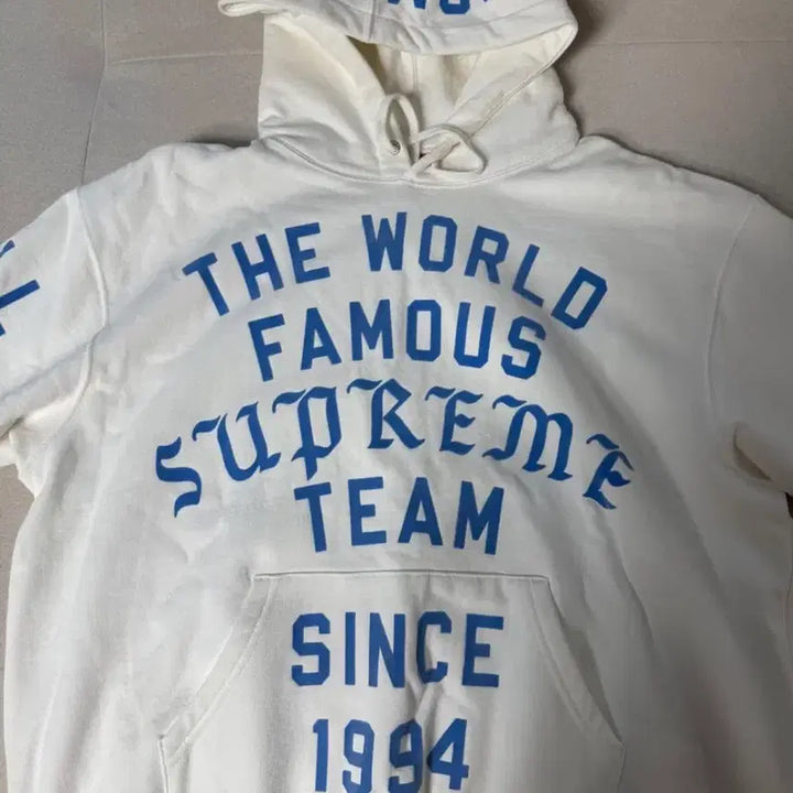 [BUNJANG] Supreme Team Flocked Hooded Sweatshirt White M / Supreme Team Flocked Hooded Sweatshirt