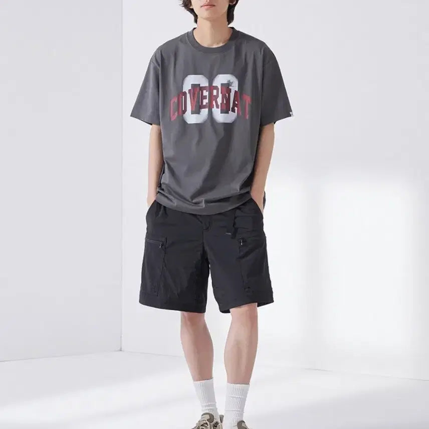 [BUNJANG] Covernat Charcoal Printed Short Sleeve T-Shirt / 커버낫 차콜 프린팅 반팔티 반소매 티셔츠 그레이 회색 챠콜 먹색