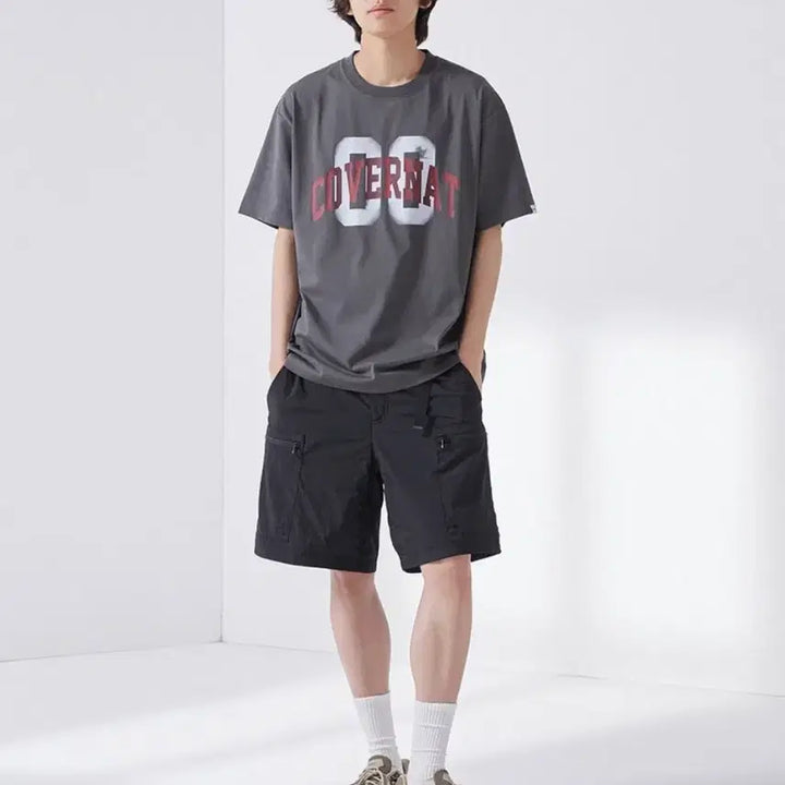 [BUNJANG] Covernat Charcoal Printed Short Sleeve T-Shirt / 커버낫 차콜 프린팅 반팔티 반소매 티셔츠 그레이 회색 챠콜 먹색