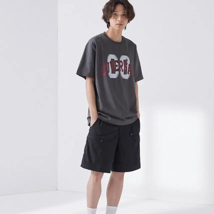 [BUNJANG] Covernat Charcoal Printed Short Sleeve T-Shirt / 커버낫 차콜 프린팅 반팔티 반소매 티셔츠 그레이 회색 챠콜 먹색