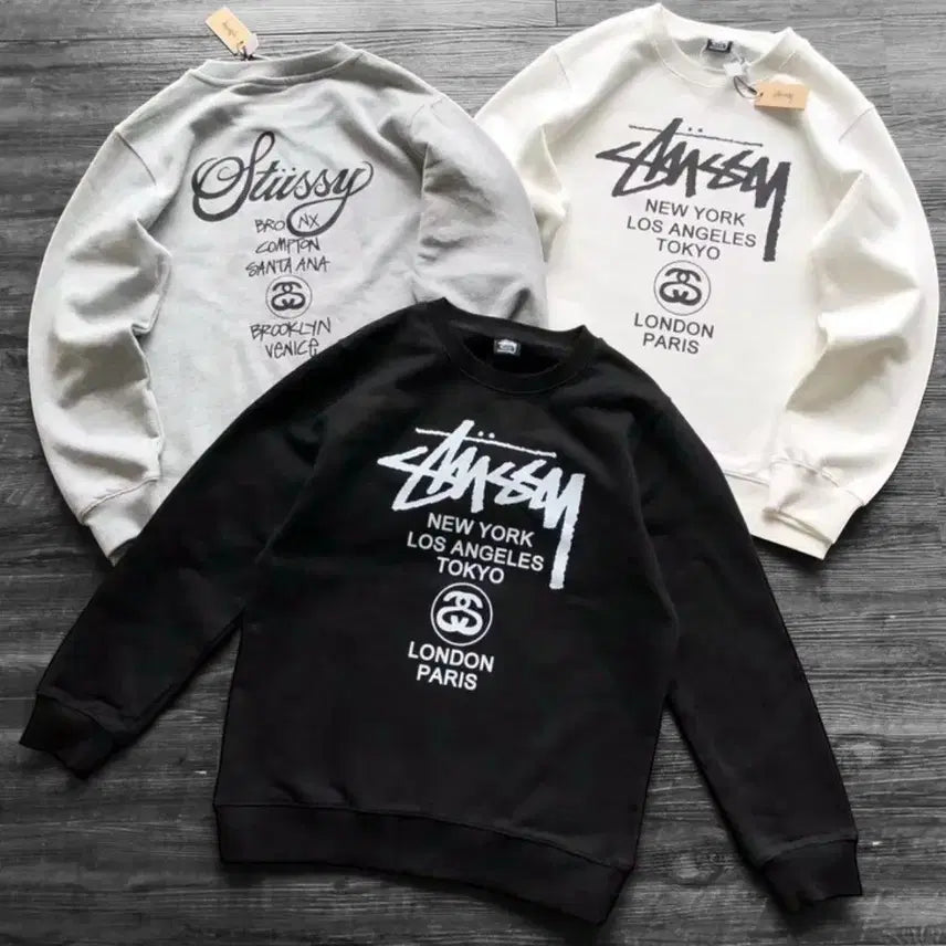 [BUNJANG] Stussy World Tour Sweatshirt (Black/Ash Heather/Natural) / 정품새상품>스투시 월드투어 맨투맨 (블랙/애쉬해더/네츄럴)