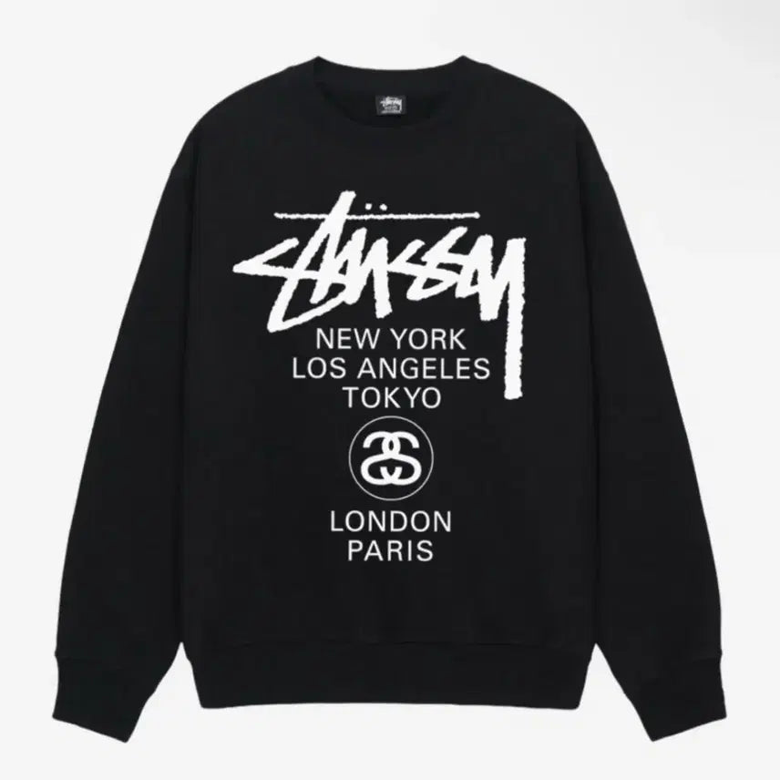 [BUNJANG] Stussy World Tour Sweatshirt (Black/Ash Heather/Natural) / 정품새상품>스투시 월드투어 맨투맨 (블랙/애쉬해더/네츄럴)