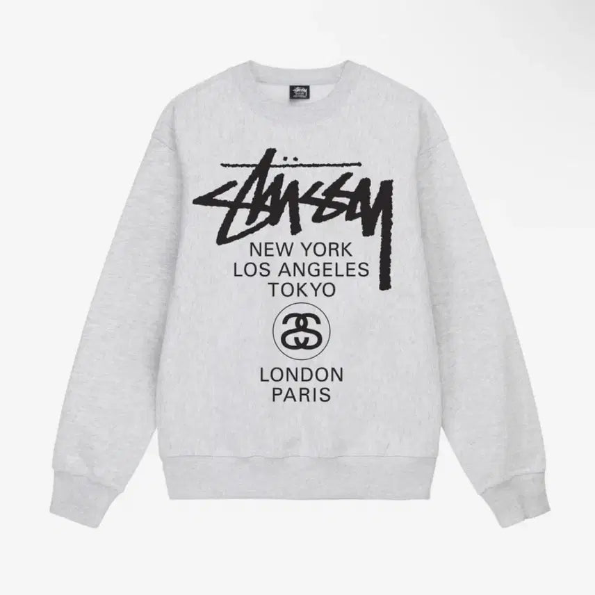 [BUNJANG] Stussy World Tour Sweatshirt (Black/Ash Heather/Natural) / 정품새상품>스투시 월드투어 맨투맨 (블랙/애쉬해더/네츄럴)