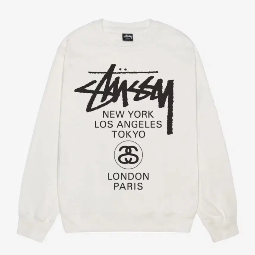 [BUNJANG] Stussy World Tour Sweatshirt (Black/Ash Heather/Natural) / 정품새상품>스투시 월드투어 맨투맨 (블랙/애쉬해더/네츄럴)