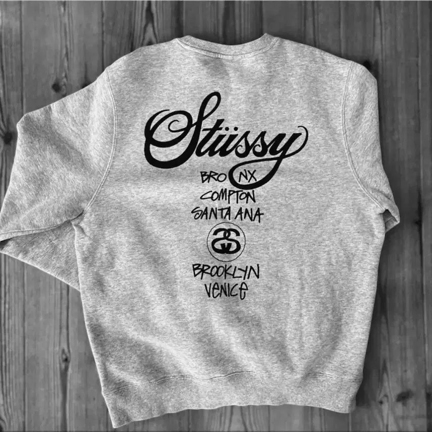 [BUNJANG] Stussy World Tour Sweatshirt (Black/Ash Heather/Natural) / 정품새상품>스투시 월드투어 맨투맨 (블랙/애쉬해더/네츄럴)
