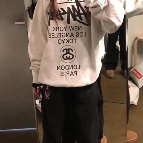 [BUNJANG] Stussy World Tour Sweatshirt (Black/Ash Heather/Natural) / 정품새상품>스투시 월드투어 맨투맨 (블랙/애쉬해더/네츄럴)
