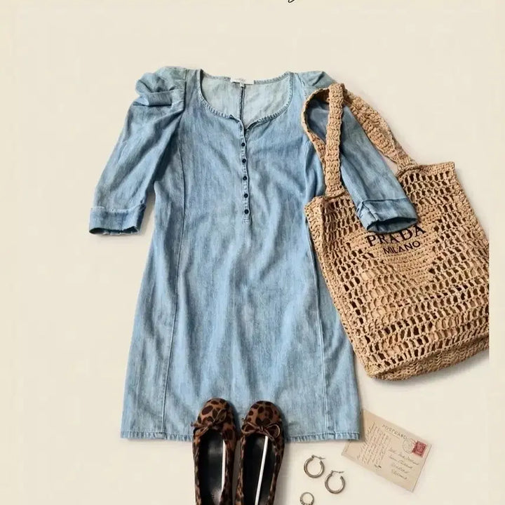 [BUNJANG] Maje Puff Shoulder Denim Mini Dress / 마쥬(maje) 퍼프 숄더 데님 미니 원피스