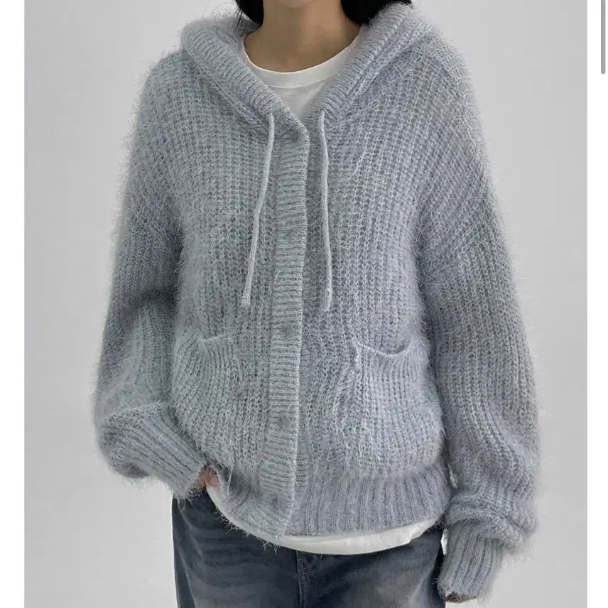 [BUNJANG] Blackup Nerrman Hairly Hooded Cardigan / 블랙업 너르만 헤어리 후드 가디건