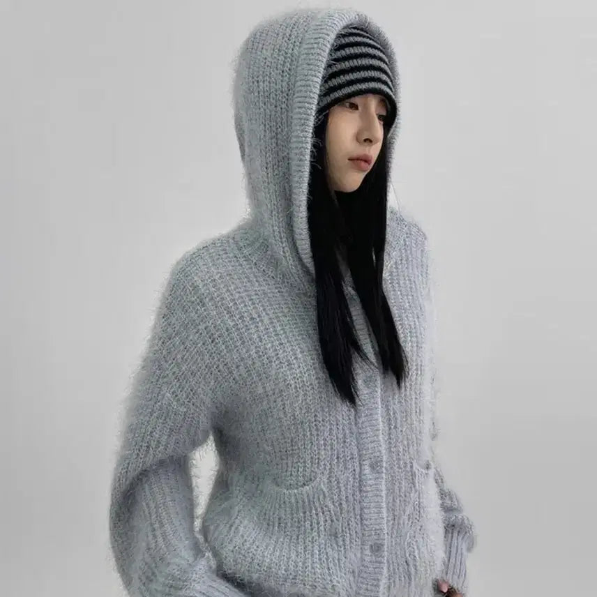 [BUNJANG] Blackup Nerrman Hairly Hooded Cardigan / 블랙업 너르만 헤어리 후드 가디건
