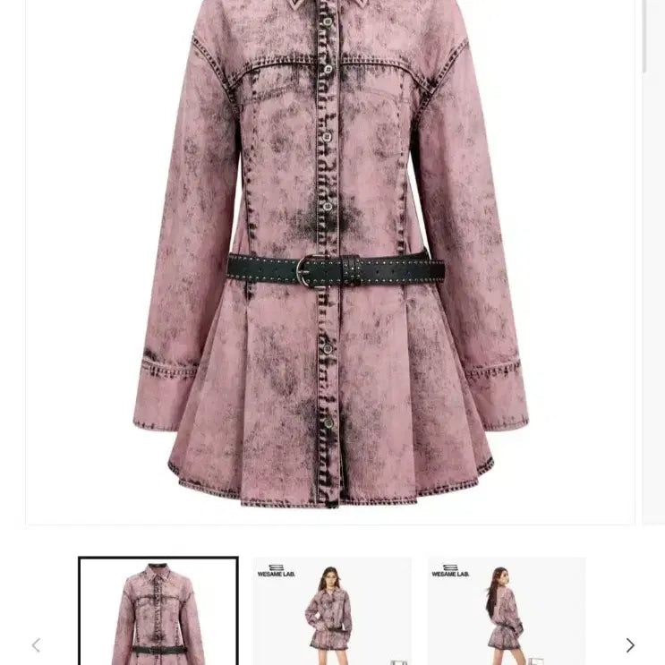[BUNJANG] WESAME Lab Pink Black Washed Shirt Dress with Belt / 위세임랩 핑크 블랙 워시드 셔츠 원피스 벨트 세트 빈티지 이유비 착용