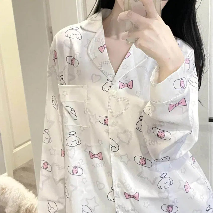 [BUNJANG] Subculture Angel Satin Pajama Set / 서브컬쳐 엔젤 새틴 파자마 반팔/긴팔 잠옷 세트
