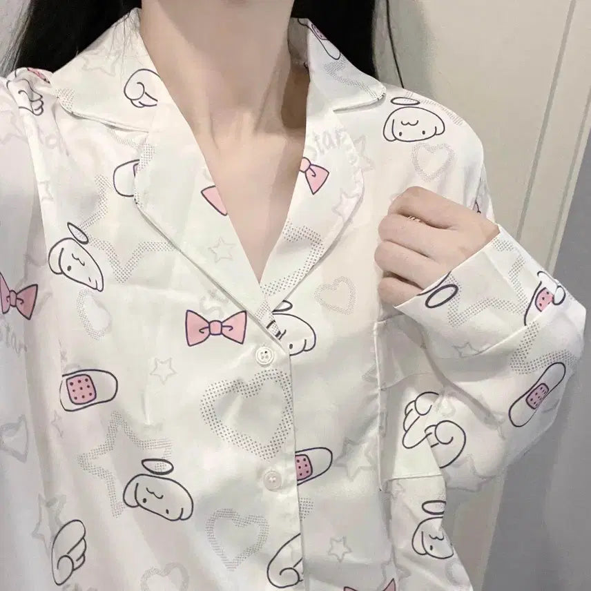 [BUNJANG] Subculture Angel Satin Pajama Set / 서브컬쳐 엔젤 새틴 파자마 반팔/긴팔 잠옷 세트