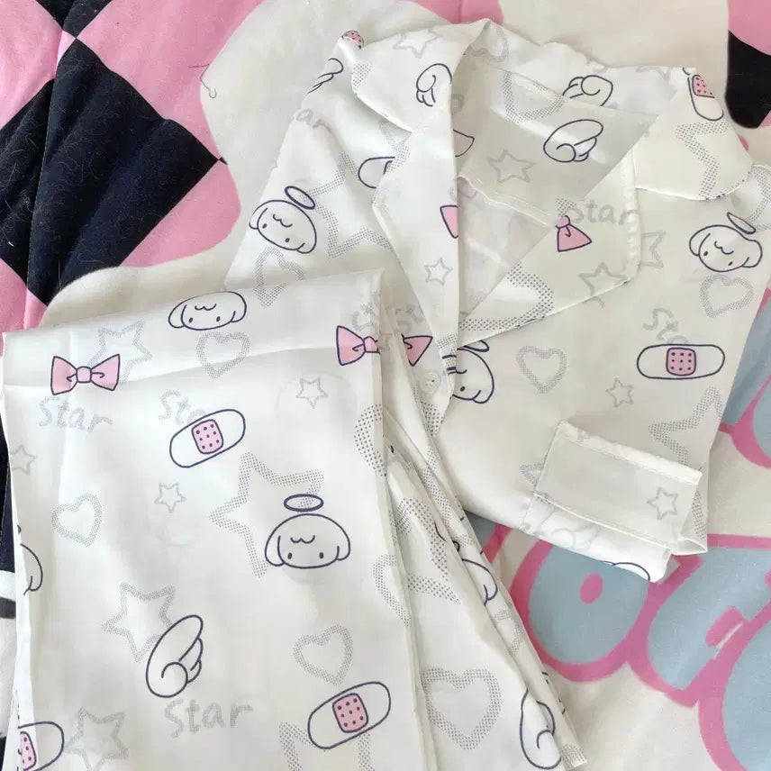 [BUNJANG] Subculture Angel Satin Pajama Set / 서브컬쳐 엔젤 새틴 파자마 반팔/긴팔 잠옷 세트