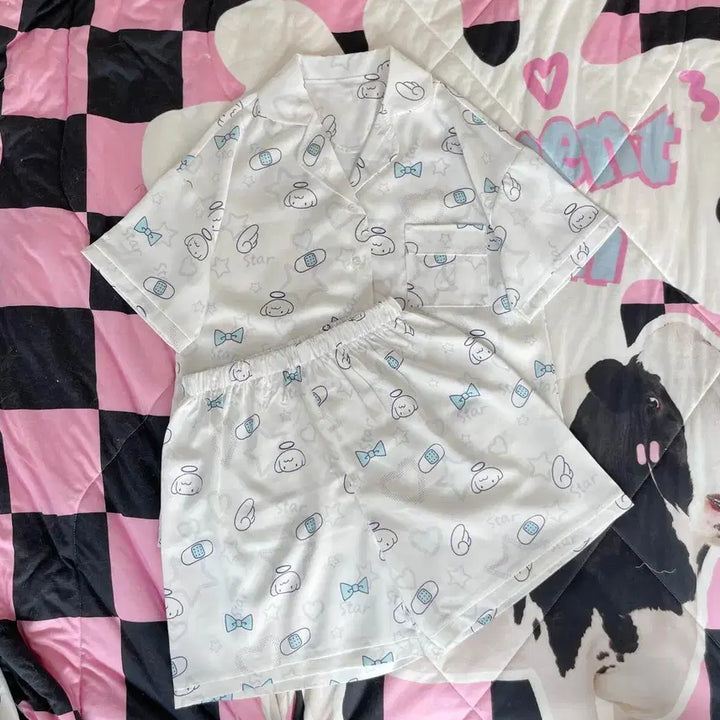 [BUNJANG] Subculture Angel Satin Pajama Set / 서브컬쳐 엔젤 새틴 파자마 반팔/긴팔 잠옷 세트