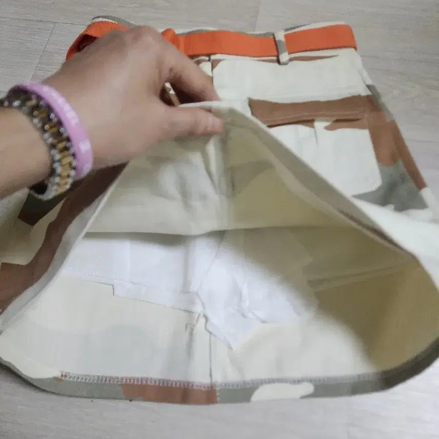 [BUNJANG] Camo Pattern Mini Skirt with Orange Belt / 카모 패턴 미니스커트 (오렌지 벨트 포함)
