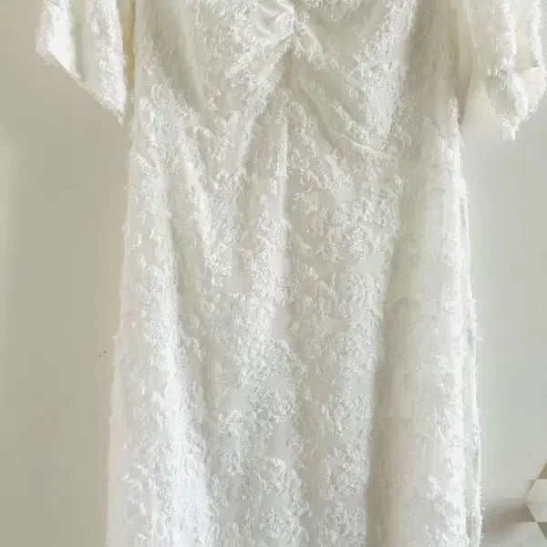 [BUNJANG] White Shirring Puff Sleeve Dress / 화이트 셔링 퍼프 원피스