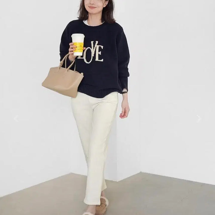 [BUNJANG] Love Lettering Knit Navy / 러브 레터링 니트 FREE 네이비