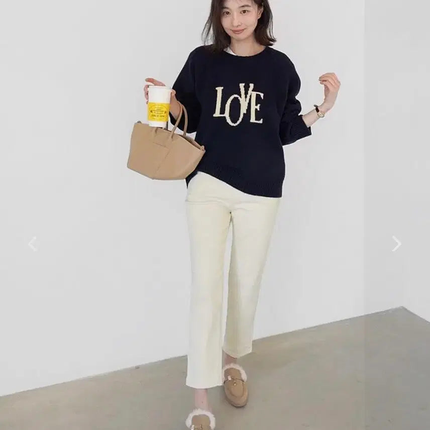 [BUNJANG] Love Lettering Knit Navy / 러브 레터링 니트 FREE 네이비